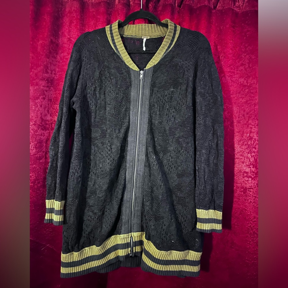 Vintage Free People Varsity/Lace Knit Sweater